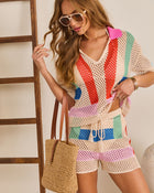 Cannes Coast Striped Crochet Cover Up Top