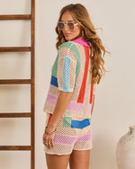 Cannes Coast Striped Crochet Cover Up Top