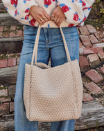 Ivory % Cenlie Textured Woven Leather Tote Bag-3