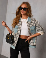 Cozy Together Tweed Denim Panel Button Up Coat