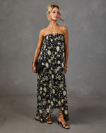 Adrenia Pleated Floral Print Maxi Dress