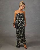 Adrenia Pleated Floral Print Maxi Dress