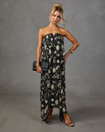 Adrenia Pleated Floral Print Maxi Dress