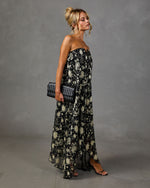 Adrenia Pleated Floral Print Maxi Dress