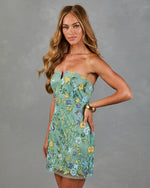 Honeyed Evening Embroidered Floral Mini Dress