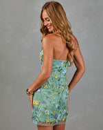 Honeyed Evening Embroidered Floral Mini Dress