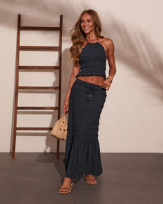 Sunlit Shore Smocked Halter Neck Tie Top