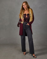 City Plans Detachable Faux Fur Collar Cardigan