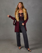 City Plans Detachable Faux Fur Collar Cardigan