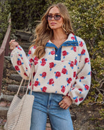 Adilia Printed Fleece Denim Trim Sweatshirt