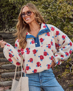 Adilia Printed Fleece Denim Trim Sweatshirt