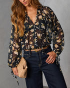 Rustic Bloom Printed Neck Tie Top