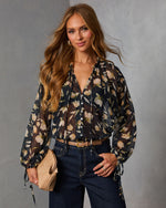 Rustic Bloom Printed Neck Tie Top