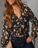 Rustic Bloom Printed Neck Tie Top