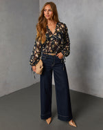 Rustic Bloom Printed Neck Tie Top