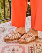 Brylee Textile Multi Color Stitch Buckle Sandals