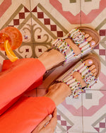 Brylee Textile Multi Color Stitch Buckle Sandals