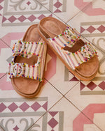 Brylee Textile Multi Color Stitch Buckle Sandals