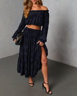 Miriza Flocked Mesh Velvet Midi Skirt