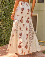 Poppy Romance Floral Satin Lace Maxi Skirt