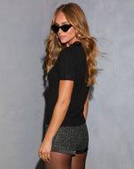 Black % Lylah Sequin Neckline Short Sleeve Sweater-4