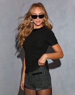 Black % Lylah Sequin Neckline Short Sleeve Sweater-3