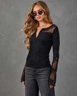 Morning Espresso Lace Trim Henley Top