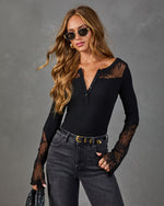 Morning Espresso Lace Trim Henley Top