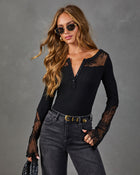 Morning Espresso Lace Trim Henley Top