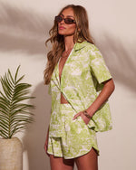 Monaco Day Cotton Toile Print Button Down Top
