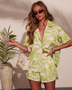 Monaco Day Cotton Toile Print Button Down Top