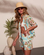 Sunlit Society Novelty Print Linen Blend Button Down Top