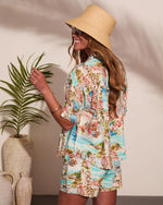 Sunlit Society Novelty Print Linen Blend Button Down Top