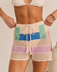 Cannes Coast Striped Crochet Cover Up Shorts