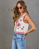 Open Field Embroidered Floral Vest Top