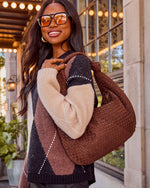 Lucia Woven Faux Suede Knotted Shoulder Bag