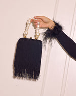 Jacqelin Fringe Faux Pearl Top Handle Bag