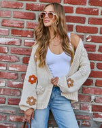 Beige % Fallen Daisy Oversized Knit Cardigan-5