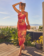 Modern Day Glam Printed One Shoulder Asymmetrical Maxi Dress