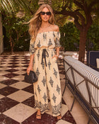 Kysta Paisley Drawstring Off the Shoulder Jumpsuit