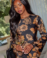 Amber Gathering Satin Floral Maxi Dress