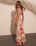 Sunset Souvenir Linen Blend Tropical Waist Tie Jumpsuit