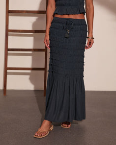 Sunlit Shore Smocked Drawstring Maxi Skirt