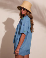 Sunset Escape Embroidered Chambray Button Down Top