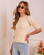 Daytime Standard Knit Floral Puff Sleeve Top