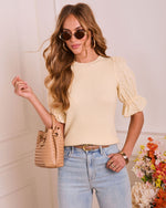 Daytime Standard Knit Floral Puff Sleeve Top