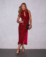 Coralia Sequin Halter Midi Dress
