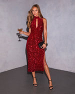 Coralia Sequin Halter Midi Dress