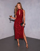Coralia Sequin Halter Midi Dress