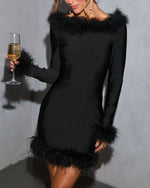 Frosted Intent Feather Trim Mini Dress